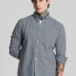 Snitch Men Button-Down Collar Micro Checked Cotton Casual Shirt-image-98