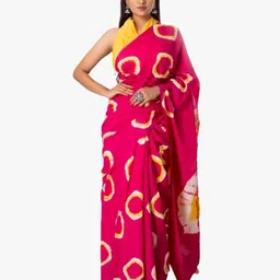 KIAARON Pink & Yellow Ombre Pure Cotton Block Print Saree-picture-17
