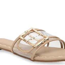 CAI Women Striped Open Toe Flats with Buckles image 5