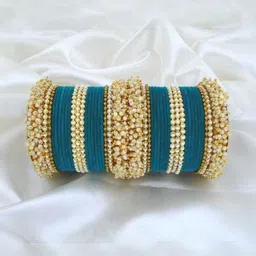 Shasmi Turquoise Blue Glass Artificial Stones & Beads Bangle-picture-14