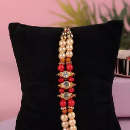 Aromatic Fables Set Of 3 Stone Studded & Beaded Rakhi With Roli Chawal & Aroma Candle image 4