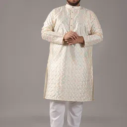 SOJANYA PLUS Size Geometric Embroidered Band Collar Thread Work Straight Kurta-picture-6