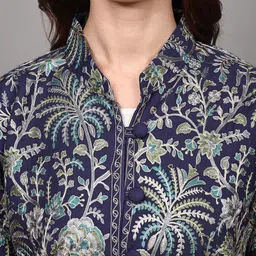 Exotic India Women Floral Woollen Longline Tailored Jacket with Embroidered image 3