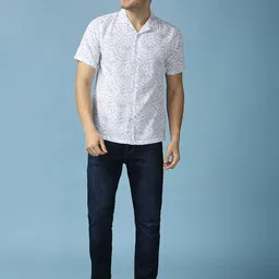 SNX Abstract Printed Spread Collar Long Sleeves Cotton Tailored Fit Shirt image 4