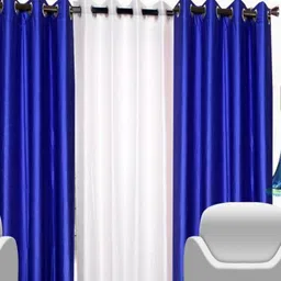 BELLA TRUE Blue & White 3 Pieces Black Out Long Door Curtains-image-68