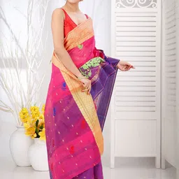 PuJoy Ethnic Motifs Embroidered Handloom Taant Saree-picture-12