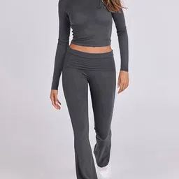 StyleCast Round-Neck Long Sleeves Cropped-Top With Trouser Co-Ords image 4
