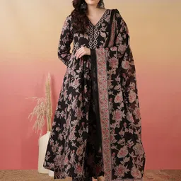 GLAM ROOTS Women Floral Printed Empire Kurta with Palazzos & With Dupatta-image-12