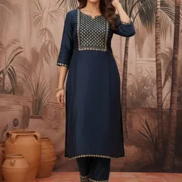 TANNAH Women Ethnic Motifs Embroidered Regular Thread Work Chanderi Cotton Kurta with Trousers-picture-24