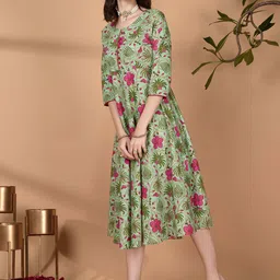 all about you Floral Printed Round Neck Pure Cotton A-Line Midi Ethnic Dress-picture-32