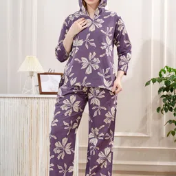 NIGHT FLOSS Floral Printed Hooded Sweatshirt With Palazzo Co-Ords image 5