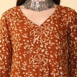 Sangria Women Ethnic Motifs Printed Angrakha Kurta with Trousers & With Dupatta image 5