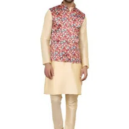 JEXI Men Floral Regular Pure Silk Kurta with Pyjamas-picture-17