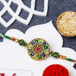 eCraftIndia Stones Studded Flower Design Thread Rakhi-picture-36