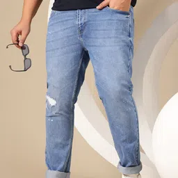 Sztori Men Plus Size Slim Fit Mid-Rise Mildly Distressed Light Fade Stretchable Jeans-picture-39