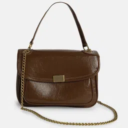 HAUTE SAUCE by Campus Sutra Women Textured Structured Leather Satchel Bag image 4