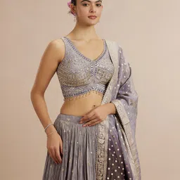 Twamev Embroidered Sequinned Art Silk Ready To Wear Lehenga With Blouse & Dupatta image 3