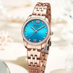 Curren Women Brass Embellished Dial & Stainless Steel Wrap Around Straps Analogue Watch 9086-Rose-Blue-image-18