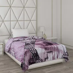 Monte Carlo Purple & White Abstract Printed Mild Winter 550 GSM Single Bed Blanket-image-97