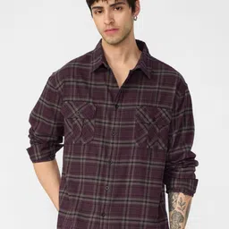 The Souled Store Men Relaxed Oversized Fit Tartan Checked Cotton Casual Shirt-picture-20