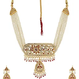 Anouk Gold-Toned Artificial Stone Studded And Pearls Beaded Jewellery Set image 3
