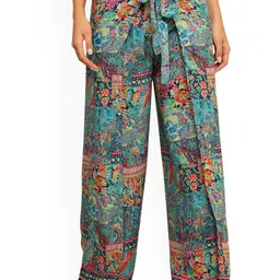 GALE GIRLS Women Ethnic Motifs Printed Comfort Convertible Pleated Trousers-image-35