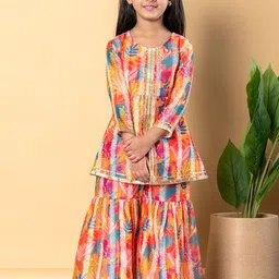 Readiprint Girls Floral Printed Chanderi Silk A-Line Kurta With Sharara-picture-34