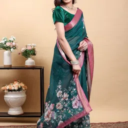 DAATAR Floral Printed Pure Linen Saree image 4