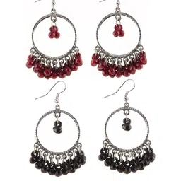 Combo Silver Oxidize Maroon & Black Earrings for Girls-image-15