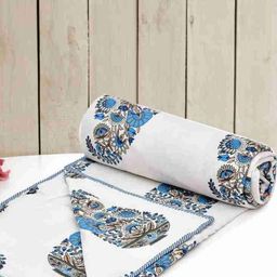 Comfowell White & Turquoise Blue Floral AC Room 210 GSM Double Bed Dohar-picture-5