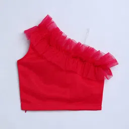 taffykids Girls One Shoulder Bardot Net Crop Top With Ruffles image 2