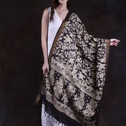 Exotic India Floral Printed Kalamkari Dupatta From Telangana With Zari Woven Border-picture-20