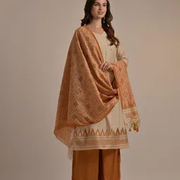 VISHNU WEAVES Women Geometric Woven Design Cotton Kurta with Palazzo & Dupatta image 2