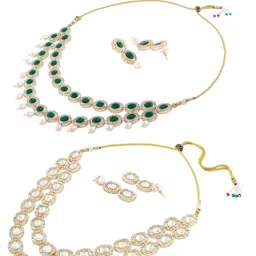 AMI Set Of 2 Gold-Plated Austrian Diamond-Studded & Beaded Jewellery Set image 2