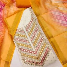 Panzora Floral Embroidered Sequinned Chanderi Cotton Unstitched Dress Material-picture-22