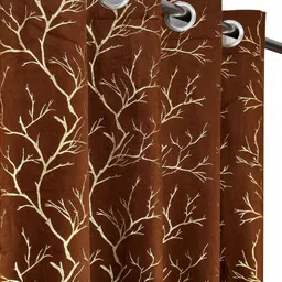 GEET CREATIONS Brown & Gold 2 Pcs Printed Room Darkening Velvet Door Curtains-picture-41