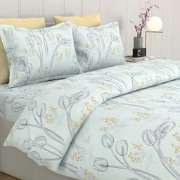 BOMBAY DYEING Blue Floral 164 TC Queen Bedsheet with 2 Pillow Covers image 4