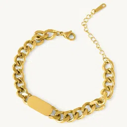 PALMONAS Women Gold-Plated Small Bar Bracelet & Classic Textured Hoops Jewellery Set image 4