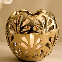Home Centre Stellar Celestial Melo Gold-Toned Textured Ceramic Candle Holder-picture-30
