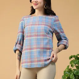 Oxolloxo Checked Roll-Up Sleeve Cotton Top image 5