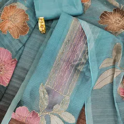 HERE&NOW Floral Embellished Zari Work Organza Unstitched Dress Material-picture-50