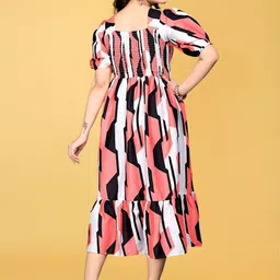 SHAIBO SAREE Print Puff Sleeve Crepe Fit & Flare Midi Dress image 3