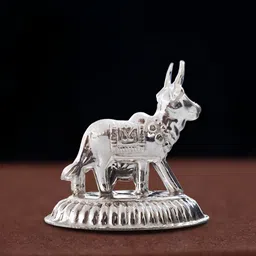 DOKCHAN SilverToned Pure Silver Kamdhenu Cow Showpiece image 1