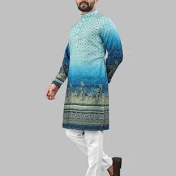 LADY BERRY Men Floral Printed Sequinned Shadow Work Kurta image 3