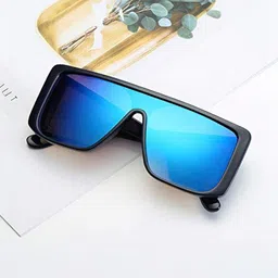 Being Better Unisex Blue Lens & Black Rectangle Sunglasses with image 3