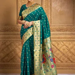 Mitera Woven Design Zari Silk Blend Handloom Paithani Saree image 3