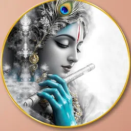 Myntra Elegant Homes White Hallway Round Portrait Lord Krishna Painting Wall Art 20" x 20" image 5