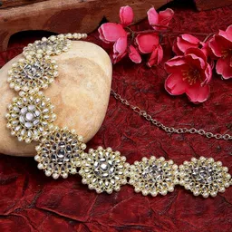 Anouk Gold Toned Kundan & Pearls Ethnic Hair Band image 3