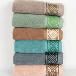 Myntra Elegant Homes 6-Pcs Peach & Grey Printed 520 GSM Pure CottonHandTowel-picture-28