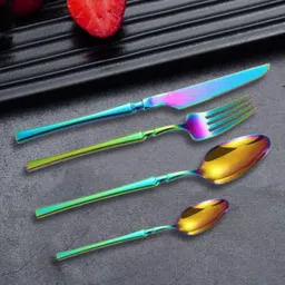 motka Rainbow Silverware Set | 24-Pcs Premium Korean Vintage Style Flatware Set Stainless Steel Cutlery Set image 2